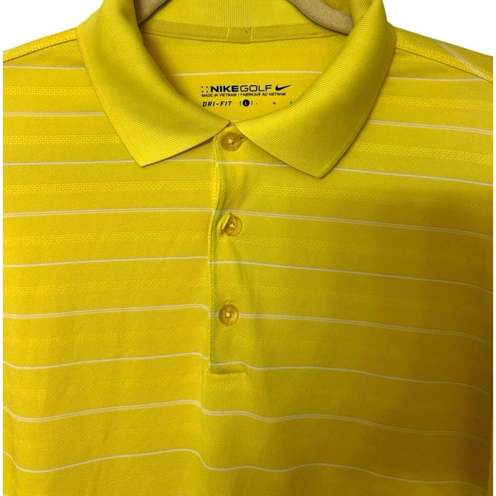 Nike Golf Dri Fit Mens Size L Yellow Stripe Perform Polo Shirt Logo Short Sleeve - Picture 3 of 6
